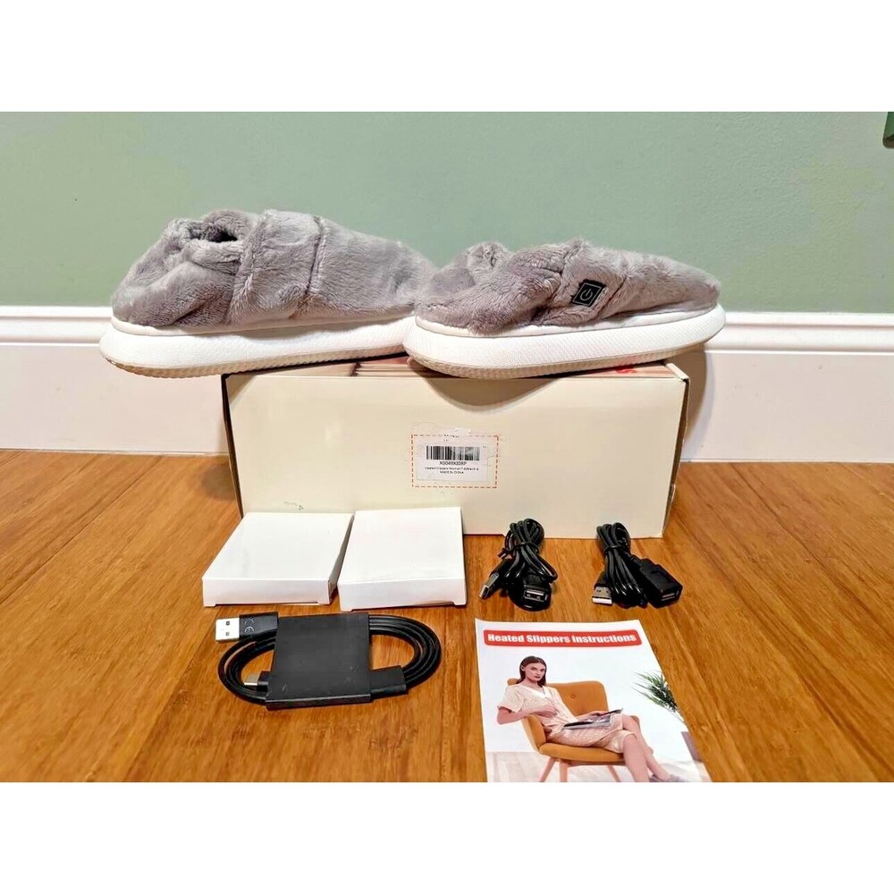 Battery Heated Cozy Slippers Gray W7-8/M5-6